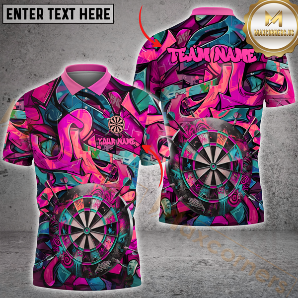 Maxcorners Darts Graffiti Squad Multicolor Option Customized Name, Team Name 3D Polo Shirt