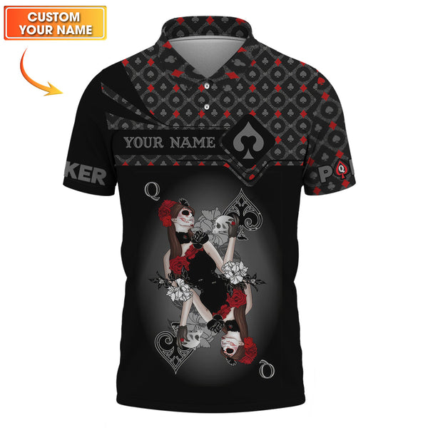 Men's Poker Shirt, Queen Of Spades Clothing Custom Name, Funny Poker T-Shirts