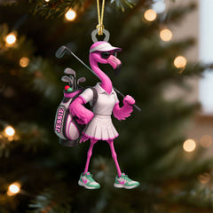 Maxcorners The Pink Flamingo Female Golfer Acrylic Ornaments, Golf Christmas Gifts, Funny Golf Presents LM1611