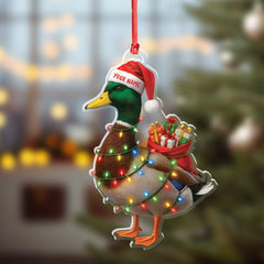 Maxcorners Funny Christmas Duck Acrylic Ornament – Mallard Santa with Lights and Gifts, Personalized Holiday Decoration for Duck Lovers, Unique Hunter Christmas Gift