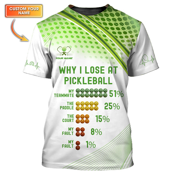 Maxcorners Custom Name Funny Pickleball Shirt, Why I Lose at Pickleball Shirts, Gift For Pickleball Lovers LM0509