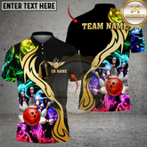 Maxcorners Bowling And Pins Multicolor Golden Smoke Pattern Customized Name 3D Shirt
