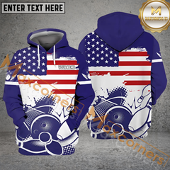 Maxcorners Us Flag Patriotic Bowling Jersey Customized Name, Team Name 3D Polo Shirt