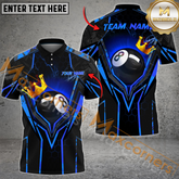 Maxcorners Billiard Ball 8 Crown King Multicolor Options Personalized Name, Team Name 3D Polo Shirt (4 Colors)