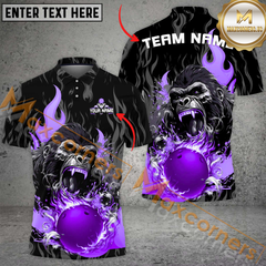 Maxcorners Custom Bowling Team Jersey, Fierce Gorilla With Blue Flaming Bowling Ball Name And Team Name