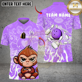 Maxcorners Bowling And Pins Cute Baby Monkey Customized Name, Team Name 3D Shirt