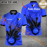 Maxcorners Ball And Pins Flame Vintage Bowling Jersey Multicolor Customized Name, Team Name 3D Polo Shirt