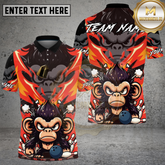 Maxcorners Bowling Angry Monkey Fire Rage Multicolor Options Personalized Name, Team Name 3D Shirt (4 Colors)