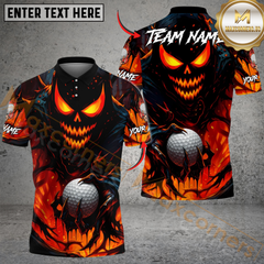 Maxcorners Halloween Skull Monster Golf Polo Shirt, Customized Name & Team Name 3D Shirts (4 Colors)