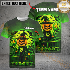 Maxcorners Halloween Pumpkin Pickleball Witch Customized Name & Team Name 3D Shirts