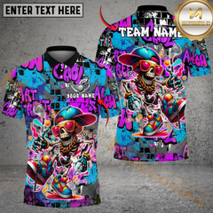Maxcorners Street Swing Skeleton Funny Golf Polo Shirt, Customized Name & Team Name 3D Shirts (4 Colors)