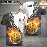 Maxcorners Flaming Pickleball Fireball Custom Name & Team 3D Shirt (4 Colors)
