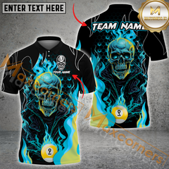 Maxcorners Billiard Skull Ball 9 Fire Flame Multicolor Options Personalized Name, Team Name 3D Polo Shirt