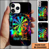 Maxcorners Darts Rainbow Neon Paint Splash Dartboard Personalized Name Phone Case