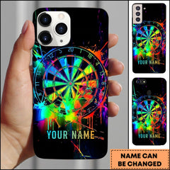 Maxcorners Darts Rainbow Neon Paint Splash Dartboard Personalized Name Phone Case