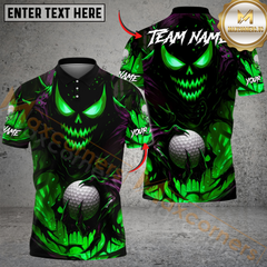 Maxcorners Halloween Skull Monster Golf Polo Shirt, Customized Name & Team Name 3D Shirts (4 Colors)