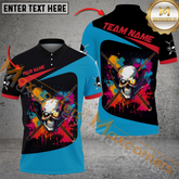 Maxcorners Billiard Skull Colorful Multicolor Options Personalized Name, Team Name 3D Polo Shirt (4 Colors)
