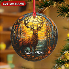 Maxcorners Personalized Deer Ornament, Custom Name Christmas Decoration, Rustic Woodland Animal Ornament for Holiday Tree LM0411
