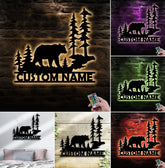 Maxcorners Personalized Bear Metal Sign WITH LED/WITHOUT LED - Rustic Cabin Name Sign, Wildlife Forest Wall Art for Lodge & Outdoor Decor LM0110
