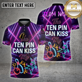 Maxcorners Bowling Shirt Ten Pin Kiss My Design Multicolor Options Personalized Name, Team Name 3D Shirt (4 Colors)