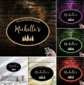 Maxcorners Personalized Address Metal Sign WITH LED/WITHOUT LED - Custom Family Name Sign with Pine Trees, Rustic Cabin or Cottage Outdoor Decor LM0110