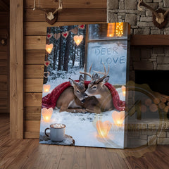 Maxcorners Winter Deer Couple Cozy Snow Scene Personalized Name Canvas