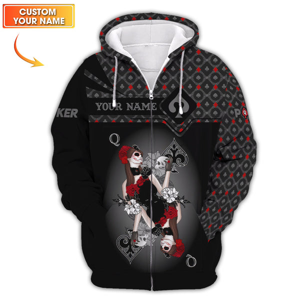 Men's Poker Shirt, Queen Of Spades Clothing Custom Name, Funny Poker T-Shirts