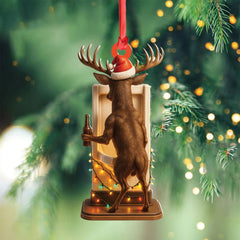 Maxcorners Personalized Acrylic Deer Christmas Ornament - Funny Buck with Santa Hat Drinking Beer by Urinal Holiday Decor LM0110