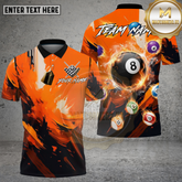 Maxcorners Billiards Shirt Flaming 8 Ball Orange Design Multicolor Options Personalized Name, Team Name 3D Shirt (4 Colors)