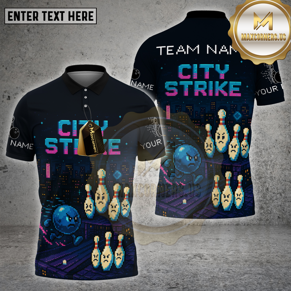 Maxcorners City Strike Night Bowling Quest Personalized Name, Team Name 3D Shirt