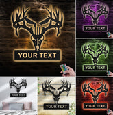 Maxcorners Personalized Deer Skull Metal Sign WITH LED/WITHOUT LED – Rustic Hunting Cabin Wall Decor, Gift for Hunters LM0110