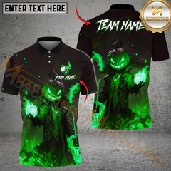 Maxcorners Flaming Pumpkin Reaper Golf Polo Shirt, Customized Name & Team Name 3D Shirts (4 Colors)