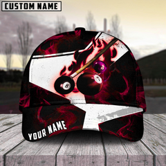Maxcorners Billiard Ball 8 Dark Flame Stroke Personalized Name 3D Cap (7 Colors)