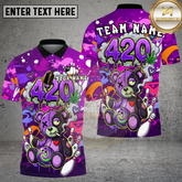 Maxcorners Bowling 420 Bear Purple Theme Multicolor Options Personalized Name, Team Name 3D Shirt (4 Colors)