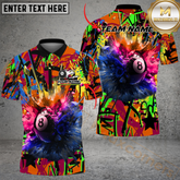 Maxcorners Billiard 8-Ball Pool Graffiti Explosion Paint Multicolor Option Customized Name, Team Name 3D Polo Shirt