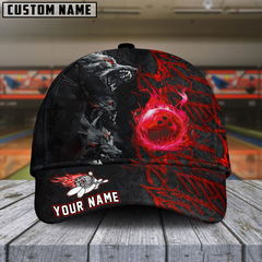 Maxcorners Bowling Flame Wolf Multicolor Personalized Name 3D Cap