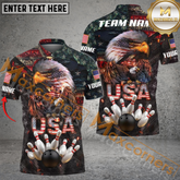 Maxcorners Eagle The Pride Of America Flag Bowling Jersey Customized Name, Team Name 3D Polo Shirt