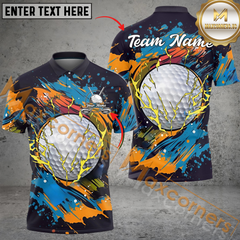 Maxcorners Golf Thunder Graffiti Multicolor Option Customized Name, Team Name 3D Polo Shirt