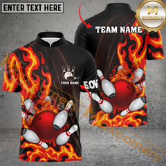 Maxcorners Ball And Pins Fire Flame Bowling Jersey Multicolor Option Customized Name, Team Name 3D Polo Shirt