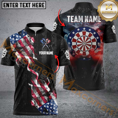 Maxcorners Darts Smoke US Flag Personalized Name, Team Name 3D Shirt