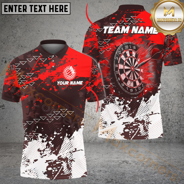 Maxcorners Darts Fire Grunge Multicolor Option Customized Name, Team Name 3D Polo Shirt