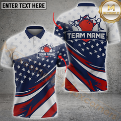 Maxcorners Bowling All-American Strike US Flag Customized Name, Team Name 3D Unisex Shirt
