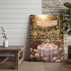 Maxcorners Valentine Deer Couple Tea Party Floral Garden Personalized Name Canvas