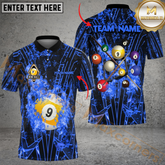 Maxcorners Billiard Ball 9 Grunge Line Multicolor Options Personalized Name, Team Name 3D Polo Shirt (4 Colors)