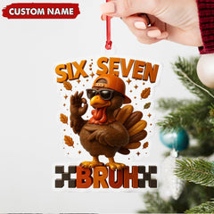 Maxcorners Personalized Six Seven Bruh Turkey Christmas Ornament, Custom Name Trend 67 Cool Turkey with Sunglasses, Funny Christmas Tree Decoration