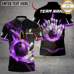 Maxcorners Bowling And Pins Flame Perfect Strike Customized Name, Team Name 3D Shirt (4 Colors)