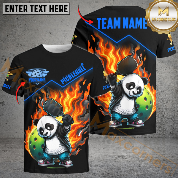 Maxcorners Pickleball Flaming Panda Customized Name & Team Name 3D Shirts