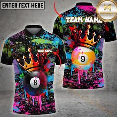 Maxcorners Billiard Crowned 8-Ball And 9-BallPaint Splash Multicolor Personalized 3D Shirt, Graffiti Royal Style Shirt