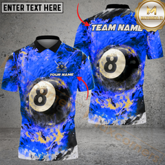 Maxcorners Billiard 8-Ball Pool Flame Inferno Multicolor Option Customized Name, Team Name 3D Polo Shirt