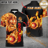 Maxcorners Fiery Lion Bowling Jersey Multicolor Option Customized Name, Team Name 3D Polo Shirt